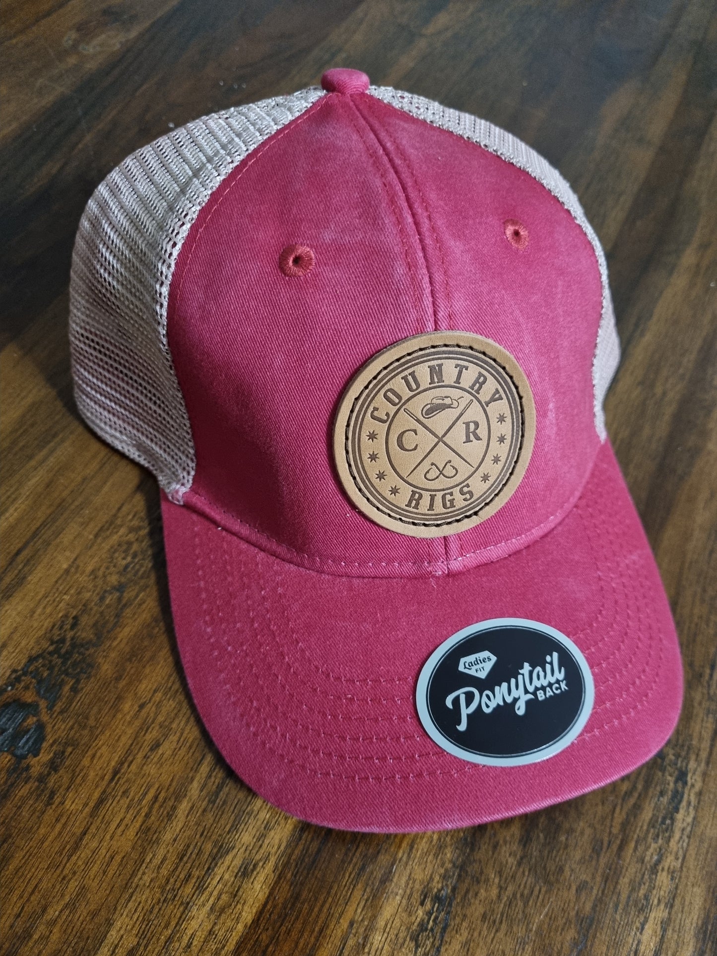 Hooked Pony Tail Cap Dark pink Leather Patch