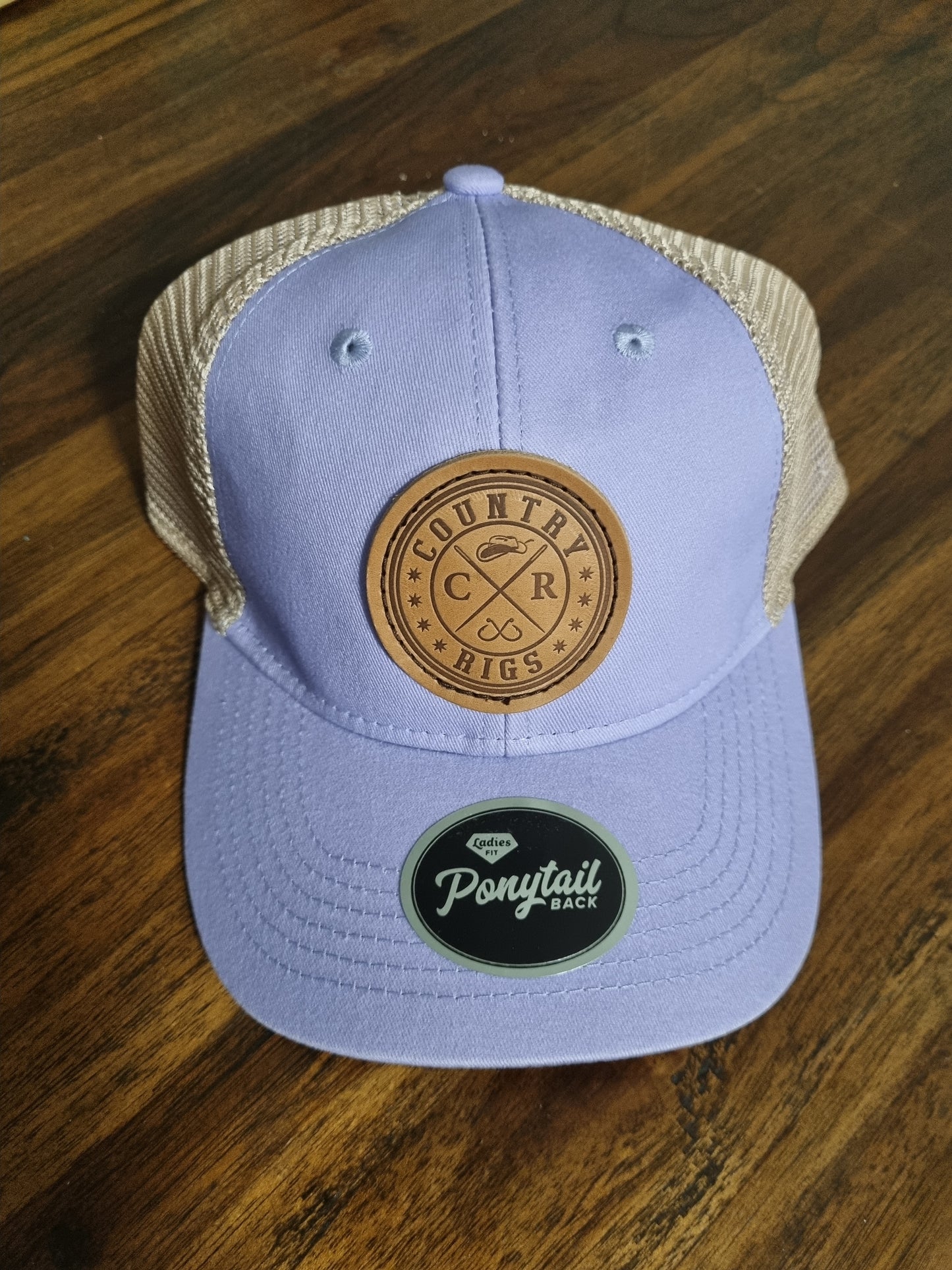 Hooked Pony Tail Cap Purple Leather Patch